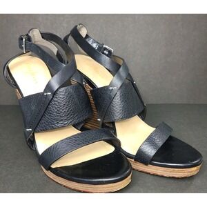 Vtg Cole Haan Leather Strappy Wedge Sandals Black Womans 8.5B Comfort EUC